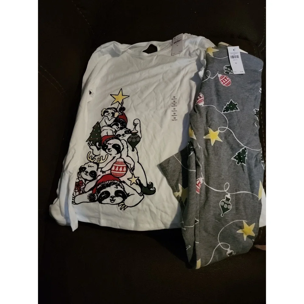 Justice Christmas holiday tree outfit top leggings size 10 nwt